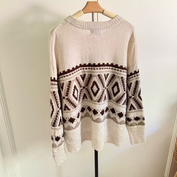 Old Navy Aztec Knit Sweater 2X Plus Size Neutral Geo Pattern Cozy 2X - Picture 5 of 9